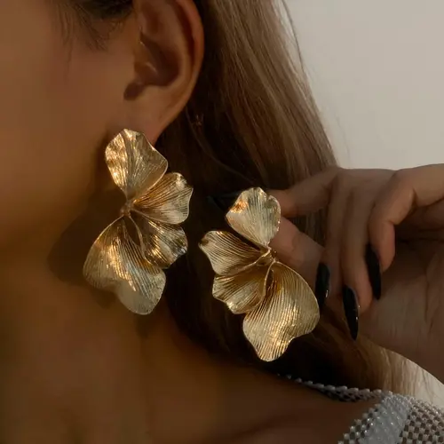 Fashionable Metal Flower Design Dangle Earrings, Statement Earrings, Chic Gorgeous Jewelry, Stylish Jewelry, Fashion Jewelry for Party, Daily Clothing Decor, Trendy All-match & Exquisite Jewelry for Birthday Gift, Lightweight Earring
