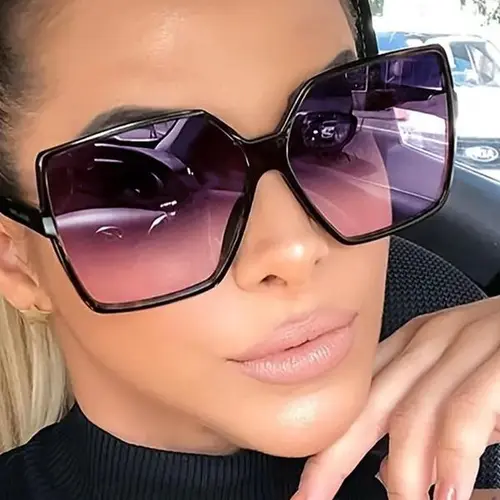 ShineThru Unisex Full Rim Rectangle Stylish Sunglasses - 1 Pair Rich Girl Gradient Large Frame, Simple Design, UV-Protection Tinted Lens Glasses, Women's Fashion Accessory for Daily Commuting & Outdoor Travel