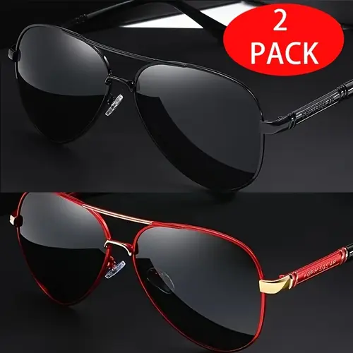 ShineThru Unisex Polarized Aviator Sunglasses 2-Pair Set Pack - Full Rim Durable Metal Frames, Polycarbonate Polarised Anti-Glare Lenses, Full UV Protection, Suitable for Driving, Outdoor Activities
