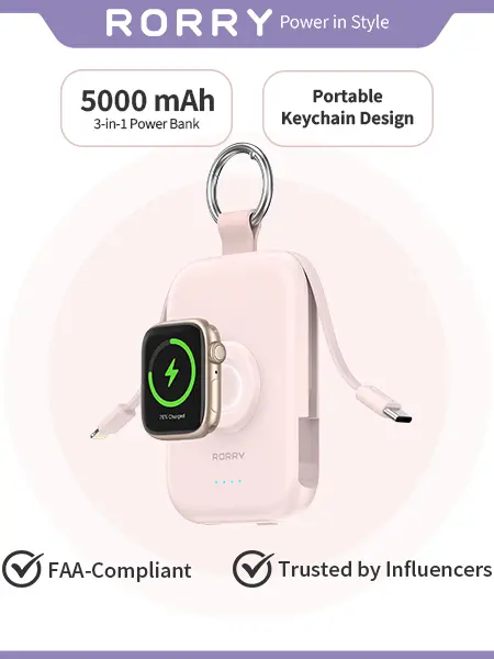 #TikTokShopBackToSchool RORRY CharmGo 5000mAh Portable Charger Power Bank with Built-in Cables Travel Keychain Battery Pack for Apple Watch iPhone AirPods Compact & Travel Essential Gift Ideas,sohochic