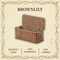 BROWNLILY Handwoven Rattan-Look Plastic Storage Organizer - Lockable Lid Cable Management Box, Multi-Size Warm Vibe Decor for Power Strips, Under Desk Home Office Storage Organization