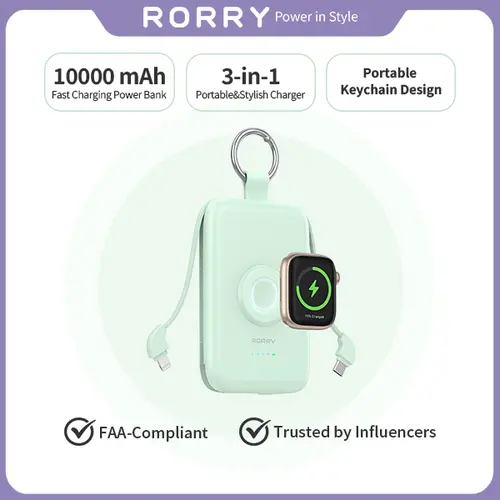 RORRY 10000mAh Magnetic Battery Power Bank - 20W PD Fast Charging, Built-in Cables, Compact Keychain EDC Gear Everyday Carry Emergency Power Accessory for Smartwatches, iPhone 17-11 (Back to School Gift Idea), Portable Charger,sohochic