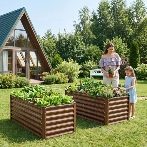 SnugNiture Raised Garden Bed 2-Pack 4x2x2 ft Module Metal Planter Box for Planting Plants Vegetables,Flowers