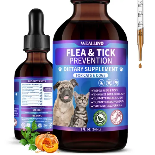 WEALLIN Flea & Tick Support Drops for Dog & Cat Plant-Based Formula - is Bacon Flavor - For All Breeds & Ages - Rich in probiotics and vitamins - Promotes a shiny coat and soothes itching,tiktokshopbacktoschool human,sohochic