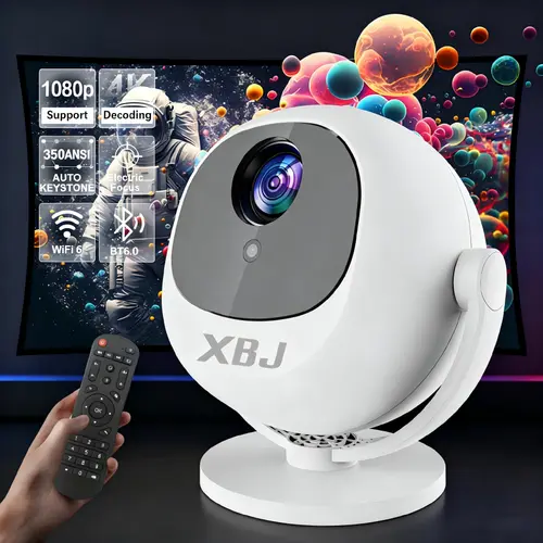 XBJ High Definition Portable Projector, 350ANSI Lumens, 2.4/5G WiFi, 360° Projection, Electric Focus, Bluetooth 6.0, 150-Inch Screen, Built-In Audio, Android, Display Portable Projector for Home Cinema, Holiday Gifts,sohochic