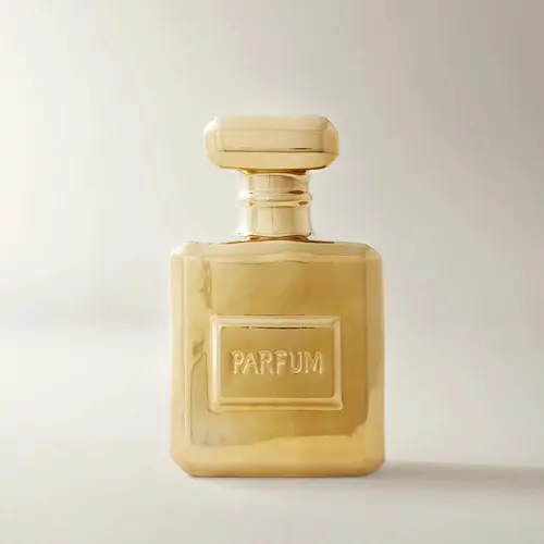 Z Gallerie Ceramic Parfum Bottle Piggy Bank - Rubber-Lined Home Organizer, Gold House Decor, French Text Charm Cash Saving Box, Aesthetic Boujee Home Accessories Money Storage Gift