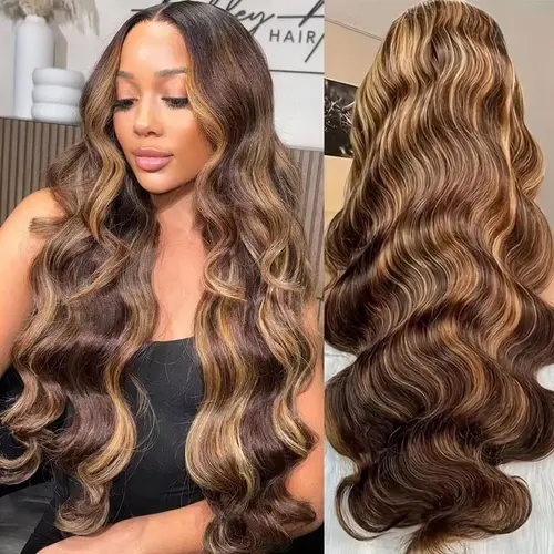 Tuneful P4/27 Ombre Body Wave Lace Front Wigs Human Hair for Black Women 180% Density 13X6 Highlight Honey Blonde Wig Human Hair Hot Red HD Transaprent Lace Frontal Wig