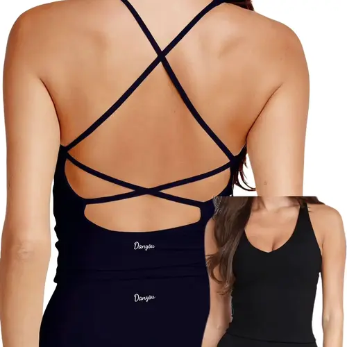 Danysu Sculpt Workout Tank Tops Women Backless Longline Sports Bras Strappy Padded Yoga Top
