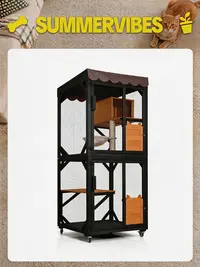 Aivituvin Large/Medium Enclosed Outdoor Cat Enclosure with Wheels, Catio, Scratching Post, Hammock for Cozy Lounging, Indoor Cat Use, Patio Furniture Set,sohochic