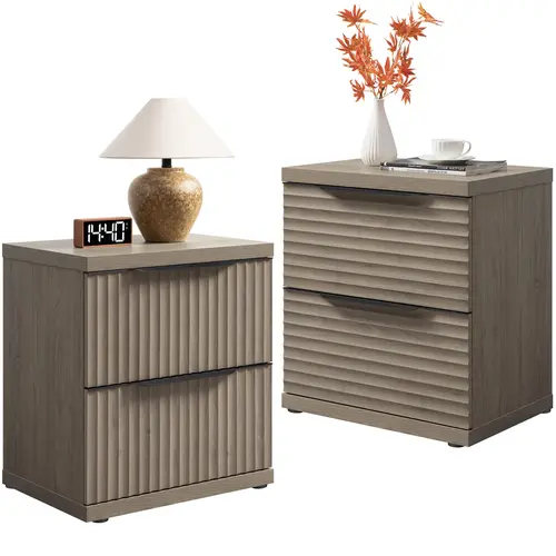SICOTAS Night Stand Set 2 Fluted, Large Nightstands with 2 Storage Drawers, Bedside Tables for Bedroom, Nightstands Set of 2, 24.3" Tall Mid Century Modern Bed Side End Table