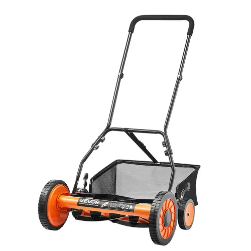 VEVOR 18-Inch Quiet Steel Manual Push Lawn Mower, 5-Blade Garden Grass Cutter with 1.37-2.44 in Adjustable Height, 4 Wheels, Grass Catcher, U-Shaped Ergo Cushioned Handle, 10min Tool-Free Setup, Portable, Low Strain, Accurate Even Cutting, Eco-Friendly,to