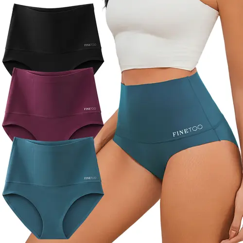 FINETOO 3PCS High Waisted Underwear For Women Nylon Seamless Briefs Everyday Comfort Lingerie Bridal Cute Panties S-3XL  Womenswear Elastic sohochic
