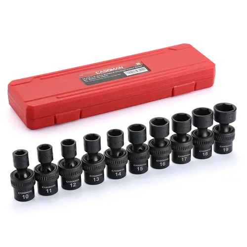 CASOMAN 10-Piece Socket Wrench Set, 3/8"-Drive 6-Point Metric Standard Universal Head Drive Wrenches, Cr-Mo Impact Steel Hand Tools with Full Rotation Head, Laser-Marked ID, for Automotive Mechanics, Tight Spaces (Includes 11mm Socket),toolupgrade