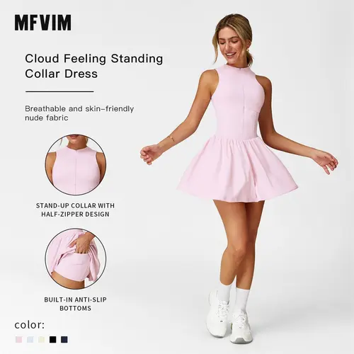 Women's High Neck Tennis Dress Sleeveless Wrap Dress Built in Shorts Golf Sports Dress Workout Jumpsuit,summerwins