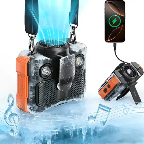 BLAVOR Clip-on Waist Fan - Portable Cooling Fan with Bluetooth Speaker, 8000mAh Batteries, 16000RPM Max Airflow, 4.5-22H Runtime, LED Light, Power Bank, Work Accessories for Outdoor Work, Camping, Hiking, Portable Fan