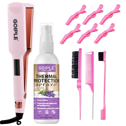 Goiple Heated Hair Straightener Flat Iron - Salon & Barber Shop Styling Tool, Winter Gift with Bouncy Curls, Silky Straight Hair, Easy Curl Transformation Lavender Set
