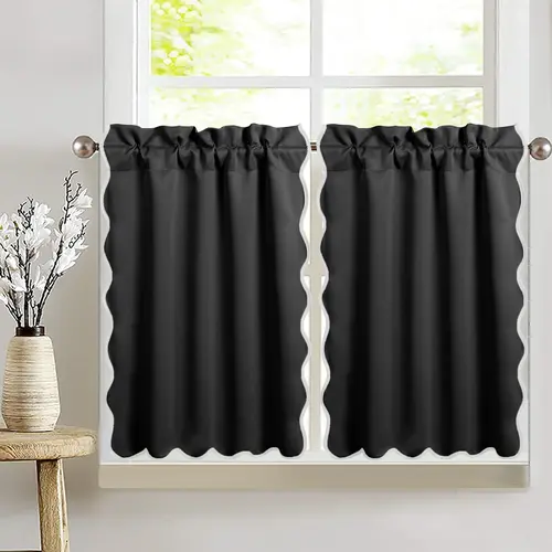 HIG 2 Panels Scalloped Half Curtain with blackout for Kitchen
