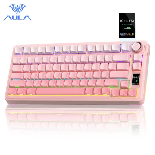 AULA S75 Pro Wireless Mechanical Gaming Keyboard with Screen Knob RGB Rainbow Backlit Tri-Mode 2.4G USB-C Bluetooth5.0 Hot Swappable Gaming Keyboard for Gamers Gaming PC Accessories  Creamy Keyboard for PC/Mac/Linux