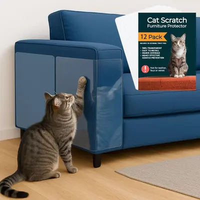 AISOON Heavy-Duty Anti-Cat Scratch Furniture Protector - 12-Pack 14x11in Non-Adhesive Discreet Shield with 50 Twist Pins, Prevents Scratches on Couch, Sofa, 14x5in Fit, Home Decor Friendly, Quick Tidy Setup (Not for Leather)