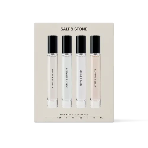 Salt & Stone Body Mist Discovery Set - 4 Award-Winning Scents for Skin Clothes & Hair - Unisex Signature Scent 10 ml Travel-Size Perfume Mist, Hair and Body Mist, Unisex Perfume, Fragrance