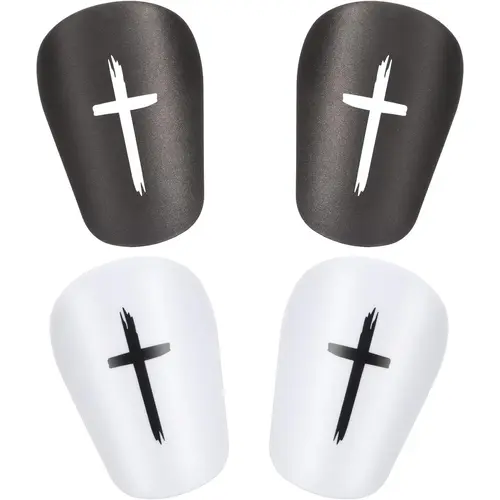 Christian Faith Cross Print Football Shin Guards, 2 Pairs Black & White 3x2 Inch Ultra-Mini Lightweight Soccer Shin Pads for Men, Short Socks Compatible Soccer Ball Football Protective Gear, Soccer Ball Football Shin Guards,sohochic