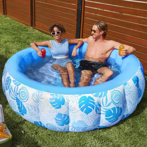 SLOOSH Inflatable Swimming Pool,5.5ft x 20 Inch Full-Sized Blow Up Durable Thickened Luxury Above Ground Family Pool with Comfortable Backrest for Summer Water Party Backyard Garden Lawn, Blue/Sandy/Pink / Electric Air Pump   DealsForYouDays