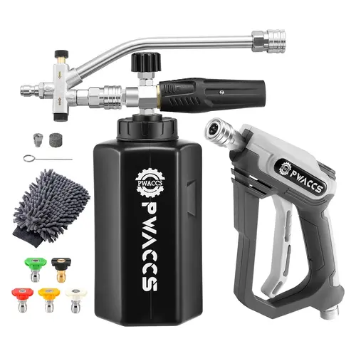 PWACCS Handheld Pressure Washer Foam Cannon, Dual Connector Accessory, Short Wand, Double Tip Attachment, 1/4" Quick Connector, M22 Male Inlet, 4000 PSI, 1.5L Car Wash Accessory,  Snow Foam Sprayer,  Car Wash Equipment, DealsForYouDays,car accessories,too