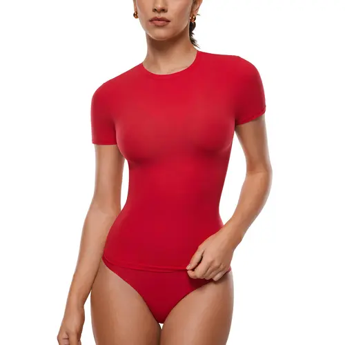INLYRIC Inbarely Single Layer Short Sleeve Top See Through Soft Lightweight Stretchy Bodysuits for Summer Workouts