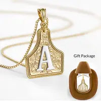 KissYan Handmade Western CowTag Initial Necklace - 2-Toned Gold Silver Pendant, 20-Inch Adjustable Gold Statement Chain, Jewelry for Women, Men's Accessories, Gifts for Women, Anniversary Gift for Him,sohochic