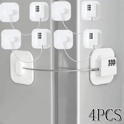 4Pcs Cabinet Locks with Combination,Drawer Lock,Youngers Proof Refrigerator Lock,Beginners Safety Locks for Cabinets