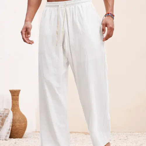 DealsForYouDays Beach Outfits Vacation Basic Woven Casual Surfing Seaside Beach Fit Linen Pants Beachwear