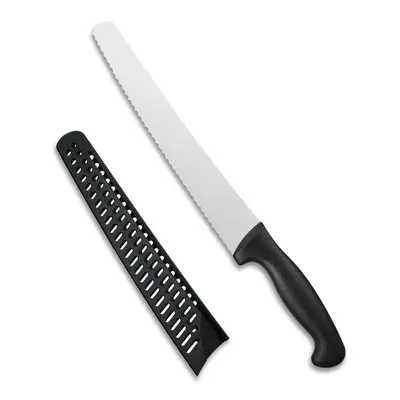 NULAS 10-Inch Serrated Bread Knife with Cover, 1.4116 German Steel Blade, Ergonomic Anti-Slip Handle, Black Sourdough Slicer Cutter for Homemade Bread, Kitchen Knives, Ideal for Home Use, Friends, Family, Father's Day, Weddings, Birthdays