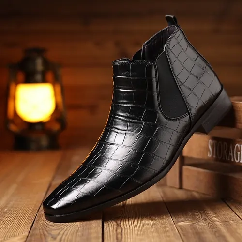 Men's Retro Fashion Slip-On Ankle Boots - Minimalist Classic Comfortable Daily Wear Walking Footwear (Kitten Heel Design),sohochic