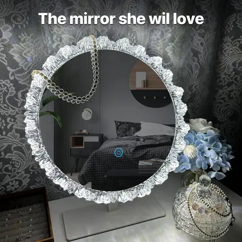GALENTAL Crystal Vintage LED Round Vanity Mirror with Dimmable Lights, Touch Screen Control, 3 CCT Brightness Adjustment, Over Sink Bathroom/Desktop Use, Sharp Reflection, Home Decor Gift for BackToSchool,sohochic