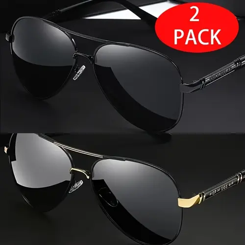 ShineThru Aviator Sunglasses 2-Pack, Fashion Metal Frame Summer Shades, Sunglasses for Women & Men's Sunglasses, Unisex Eyewear for Beach & Vacation