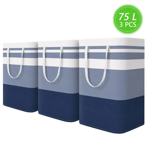 3Pcs 75L Tall Rectangular Collapsible Laundry Baskets - Collapsible Laundry Hamper for Bedroom, Spill-Proof Dry, Waterproof, Freestanding, High-Capacity Home Supplies, Extended Handles, Space-Saving Fold, Holds Towels, Toys, and Everyday Mess,sohochic