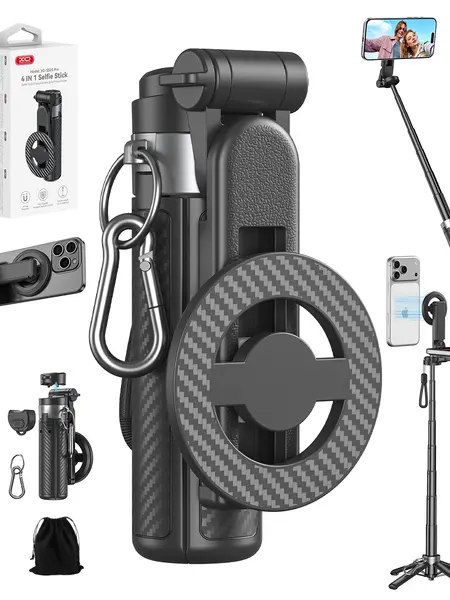 [BackToSchool] 2026 Upgraded 4-in-1 Magnetic Selfie Stick with Remote for Smartphone, Cellphone, Mobile Device, 360° Rotatable, Extends to 25in, Transforms into Mini Tripod, Camera Grip, Handheld Stabilizer, Phone Stand, Camera Stand, Tripod for iPhone