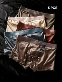 Men's Satin Elasticity Design Underwear Set, Breathable Boxer Shorts, Soft Comfortable Fabric, Casual Style, All Seasons Wear, Home & Vacation Use