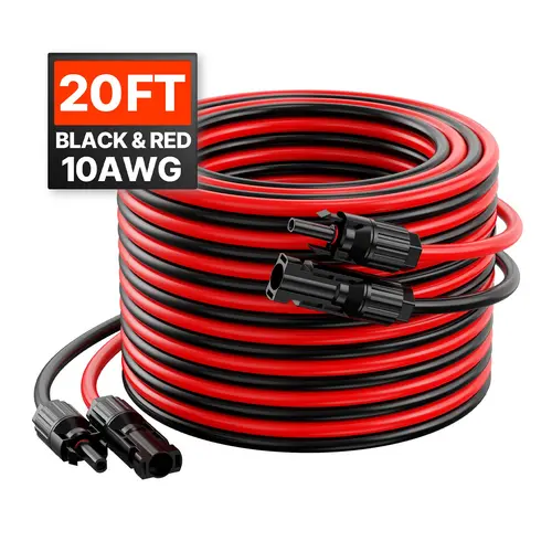 【toolupgrade】20FT Solar Panel Extension Wire with Female & Male Connectors 10AWG 1 Pair
