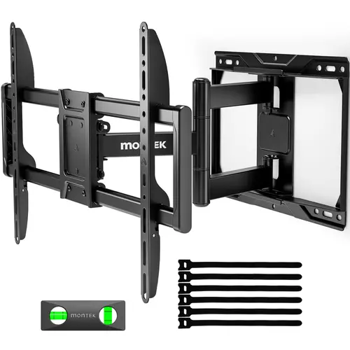 monTEK Ultra Slim HDTV Wall Mount, HDTV Wall Bracket for 37-95 Inch TVs - 1.1" Thin Low Profile Adjustable Full Motion Bracket with Dual Swivel Articulating Arms, Tilt, Safety Lock Secure, Max VESA 600x400mm, Max 132 lbs, Quick Install, Fits 16"/18" Studs