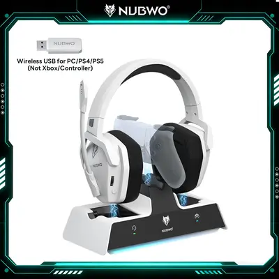 NUBWO G06 Pro Bluetooth Over Ear Gaming Headset - PS5-Only Accessory with Dual Charging Dock, 17ms Low Latency, 120H Battery, 50mm Drivers, Battle-Ready Glow, Anti-Slip Pads, Voice Control, Immersive Sound, Seamless PS5+Phone Sync, 120° ENC Mic (White), H
