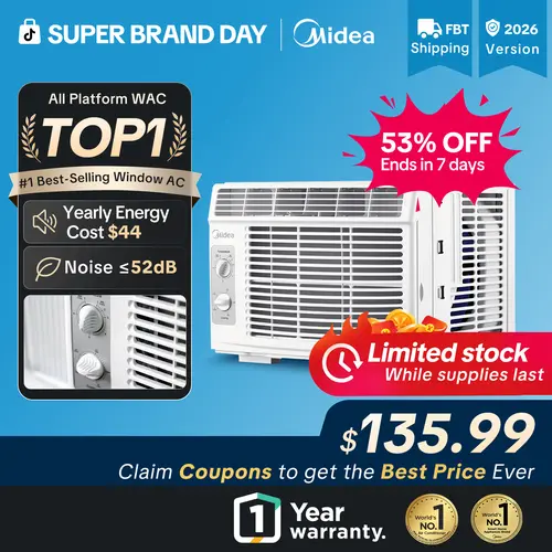 Midea 5,000 BTU EasyCool Mechanical Small Window Air Conditioner - Cool up to 150 Sq. Ft. AC with Easy-to-Use Mechanical Controls and Reusable Filter, Perfect for Small Bedroom, Living Room, Home Office