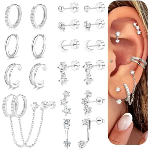 Florideco Women's Small Gold Hypoallergenic Stainless Steel Ear Studs, 20G Flat Back Stackable Piercing Stack Layered Earrings, Gold Plated Hoops for Multiple Piercings, Gifts for Women