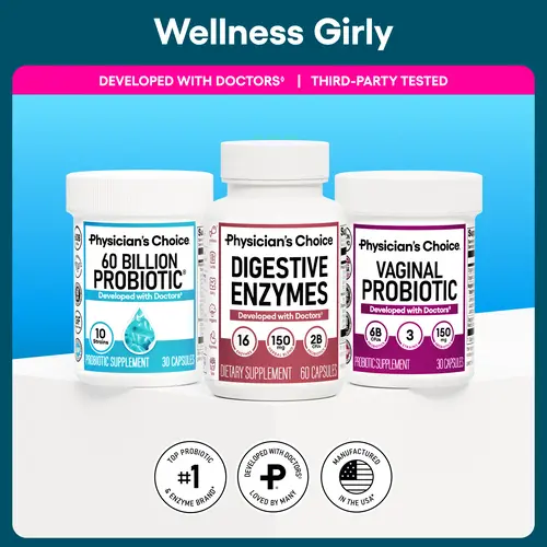 Physician's Choice Wellness Girly Stack: Feminine, Bloating & Gut Health Support with Vaginal Probiotic + 60 Billion Probiotic + Digestive Enzymes