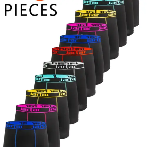 Men's Colorful Waistband Long Briefs, Comfortable High Elasticity, Elastic Knit Underwear, Casual Fitted Men's Underwear, All Seasons Random Print