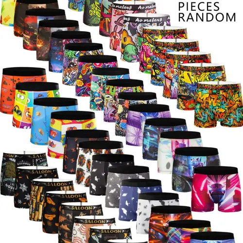Random Men's All Over Print Boxer Brief, Underwear Boxer Briefs, Casual Comfy Breathable Underwear for Daily Wear, Mens Underwear for All Seasons, Print Boxershorts, Casual Style Underwear