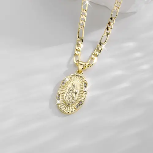 Virgin Mary Pendant Necklace for Women & Girls, Fashion Jewelry for Party, Daily Clothing Decor, Trendy All-match & Exquisite Jewelry for Birthday Gift, Cuban Link Chain, Cuban Necklaces
