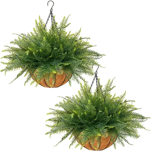 2 Set Artificial Hanging Fern Plant Hanger Kits - UV-Resistant Ornamental Hanging Planters & Baskets, Outdoor Decor Garden Accessories with Hanging Flower Baskets for Patio Home,sohochic