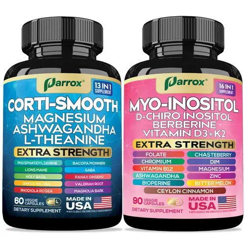 PARROX Soothe & Smooth Bundle - Cortisol and Myo-Inositol All-in-One Supplement - Multivitamin Combo with Extra Strength Ingredients - MADE IN USA