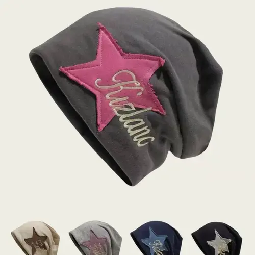 Fitted Star Patched Letter Embroidery Knit Hat - Machine Washable, Casual, Trendy, All-Match Design, Ideal for Daily Wear/Birthday Gift, Clothes Accessory for Men & Women,sohochic